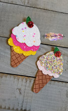 Load image into Gallery viewer, 3 inch Double and Triple Scoop Ice Cream Cones with Cherry on top Steel Rule Die for appliques or snap clips