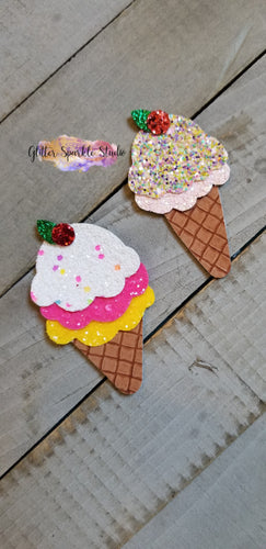 3 inch Double and Triple Scoop Ice Cream Cones with Cherry on top Steel Rule Die for appliques or snap clips