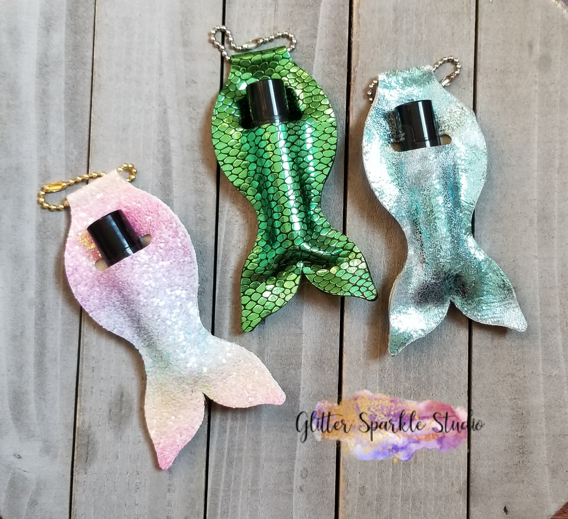 Pink mermaid tail glitter keychain