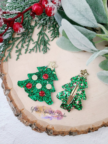 Two Holiday trees with Stars & Ornaments Snap Clip Steel Rule Die for appliques or snap clips